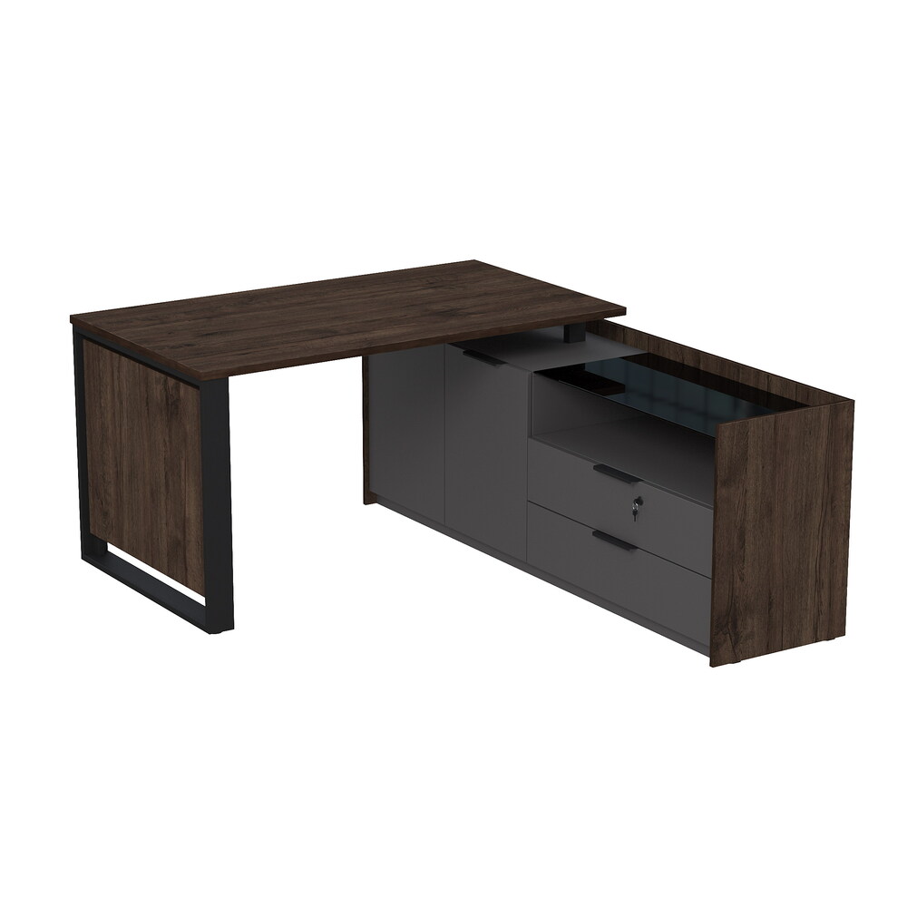 Стол рабочий на опорной двусоставной тумбе, с ящиками, с замком