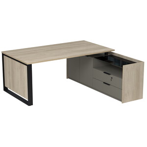 Стол рабочий на опорной двусоставной тумбе, с ящиками, с замком