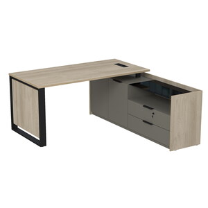 Стол рабочий с люч, на опорной двусоставной тумбе, с ящиками, с замком