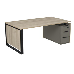 Стол рабочий на опорной угловой тумбе, с ящиками (метабокс), с код замком