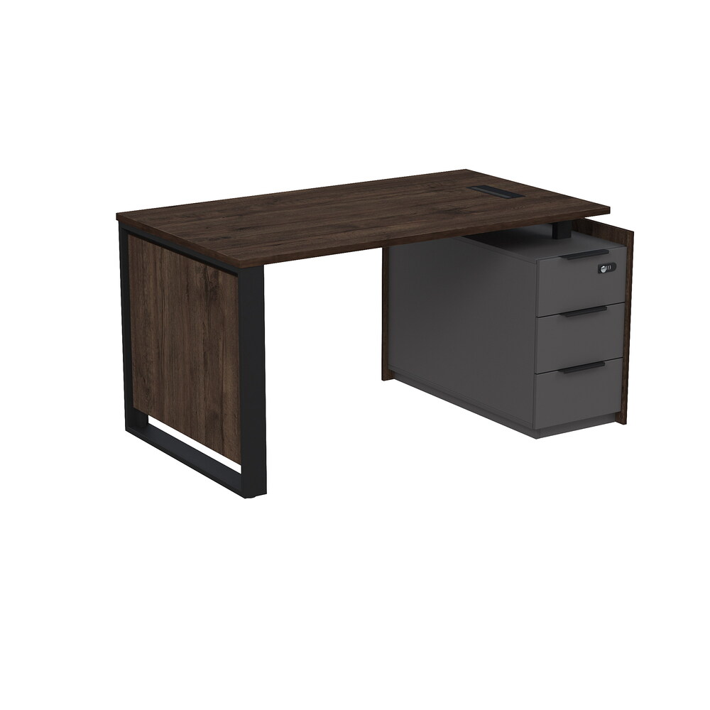 Стол рабочий с люч, на опорной угловой тумбе, с ящиками (метабокс), с код замком