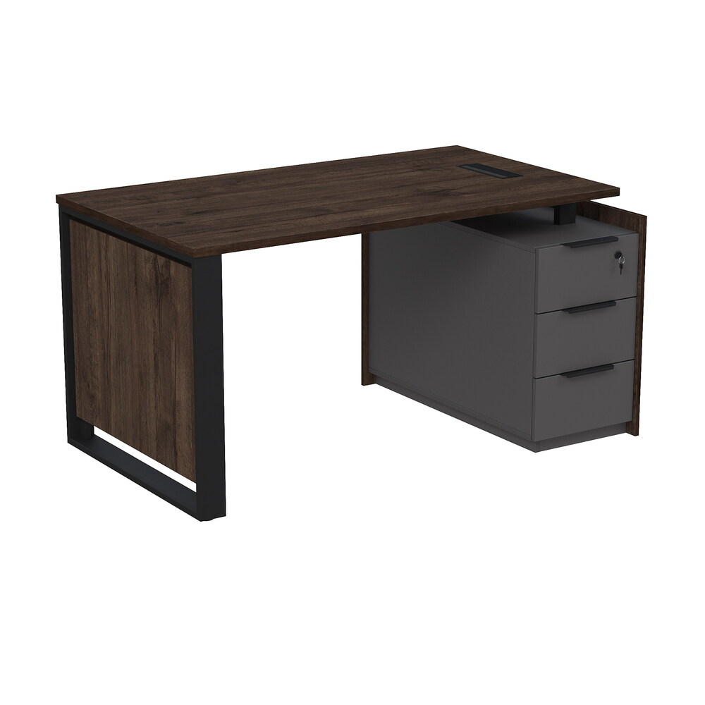 Стол рабочий с люч, на опорной угловой тумбе, с ящиками (метабокс), с замком