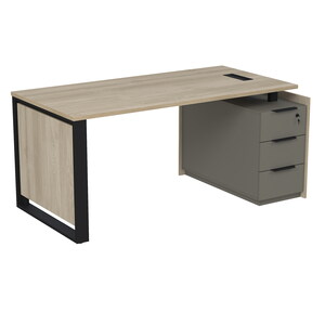 Стол рабочий с люч, на опорной угловой тумбе, с ящиками (метабокс), с замком