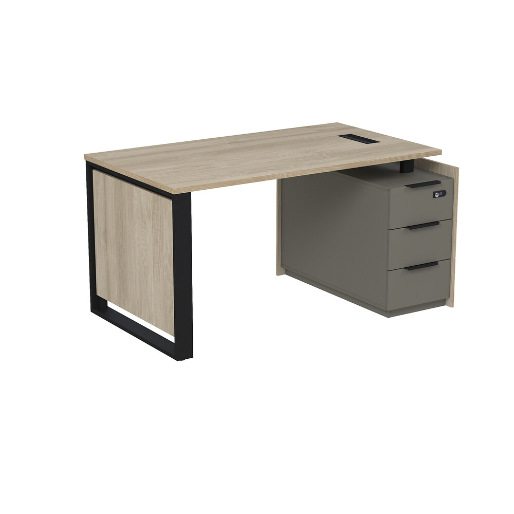 Стол рабочий с люч, на опорной угловой тумбе, с ящиками, с код замком