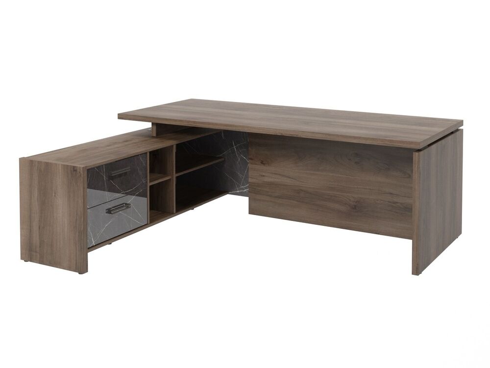 Стол руководителя с опорной тумбой (левый) (Фурнитура черная)