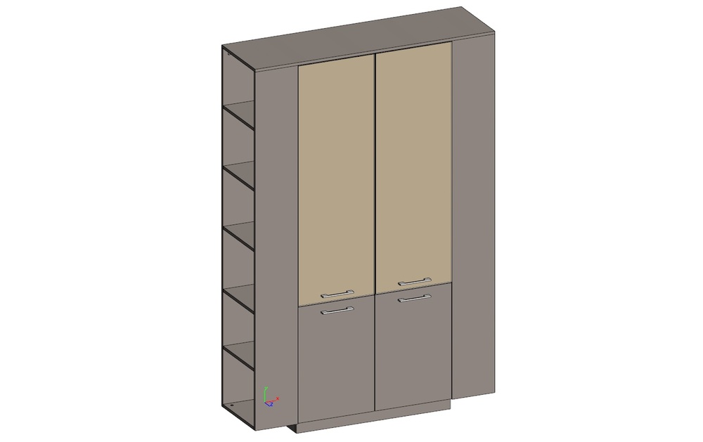 Шкаф высокий комбинированный с боковыми стеллажами
(двери в ал. рамке)