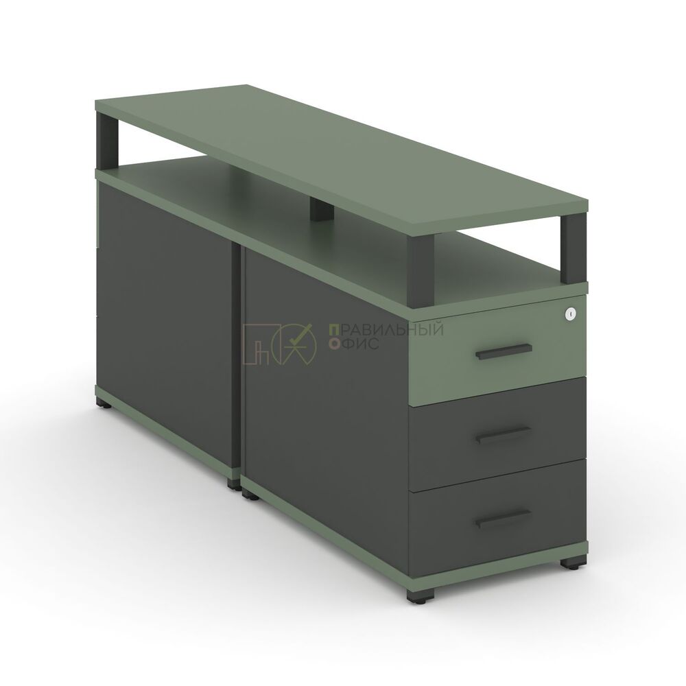 Тумба двухсторонняя приставная 3 ящика с надставкой