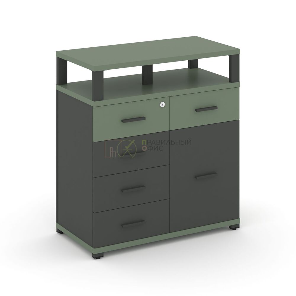 Тумба приставная широкая 5 ящиков + 1 распашной фасад с надставкой широкой