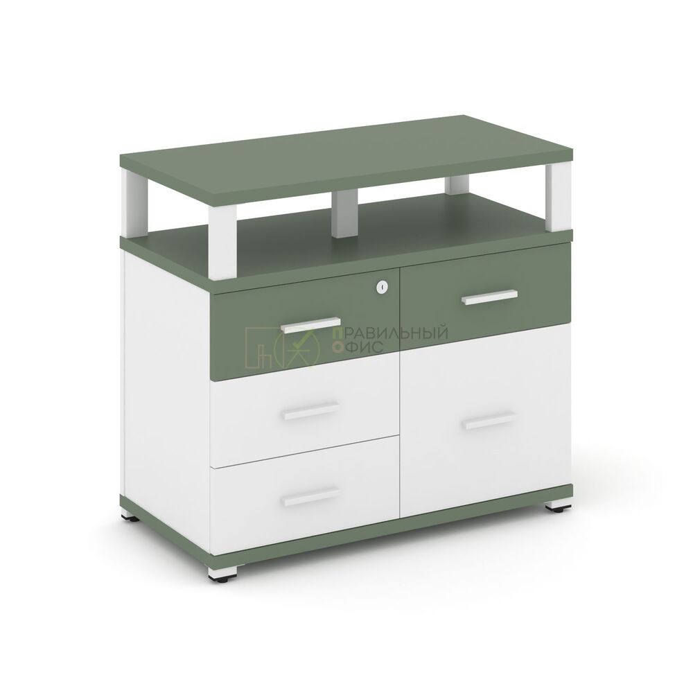 Тумба приставная широкая 4 ящика + 1 распашной фасад с надставкой широкой