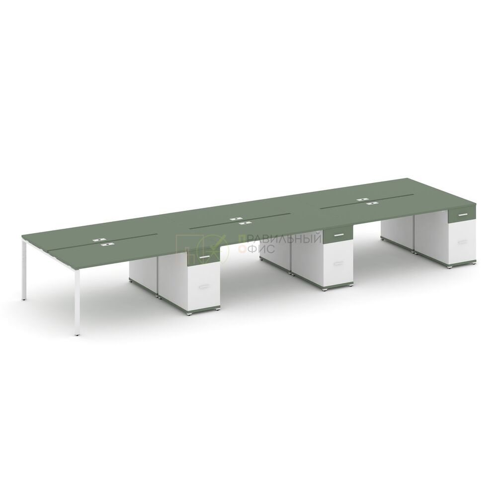Рабочая станция на 6 мест с тремя опорными тумбами