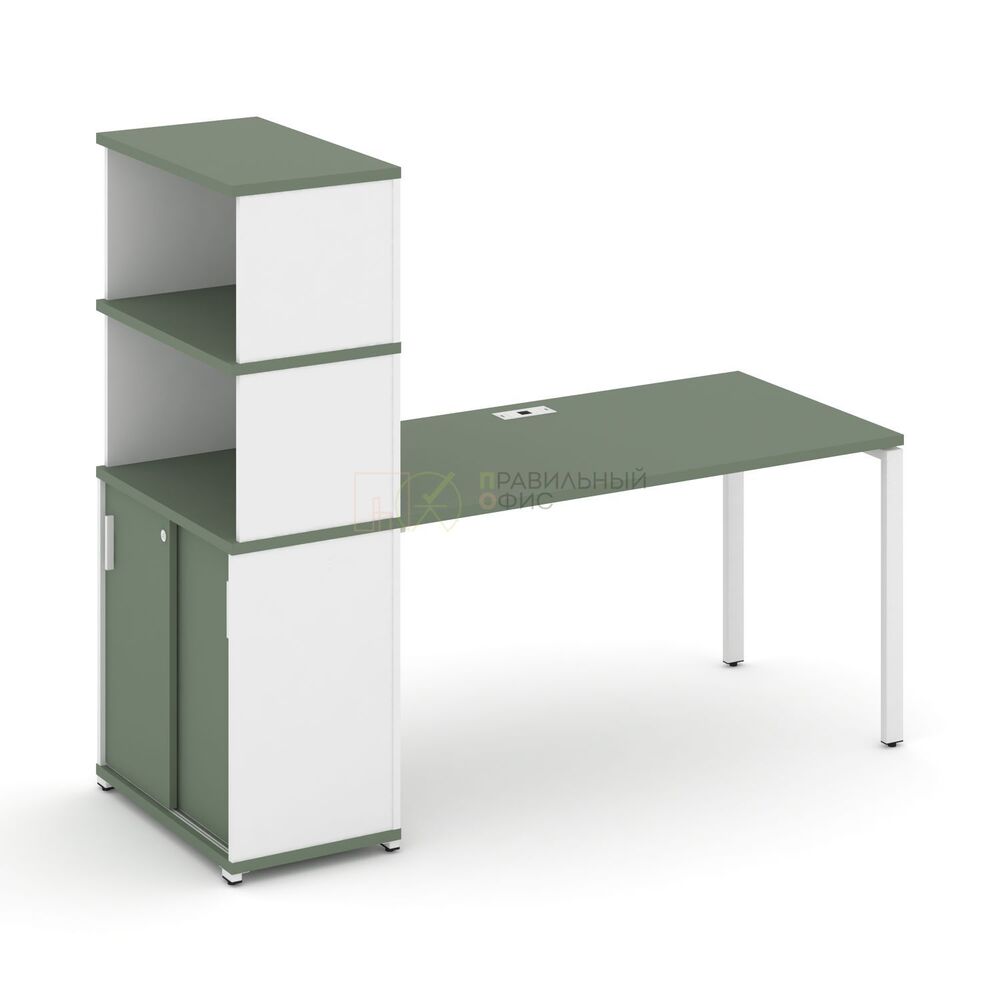 Стол рабочий с опорным шкафом купе с надставкой высокой