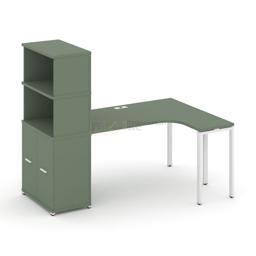 Стол эргономичный с опорным распашным шкафом с надставкой высокой правый