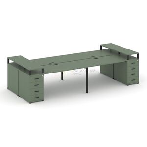 Рабочая станция на 4 места с двумя опорными тумбами