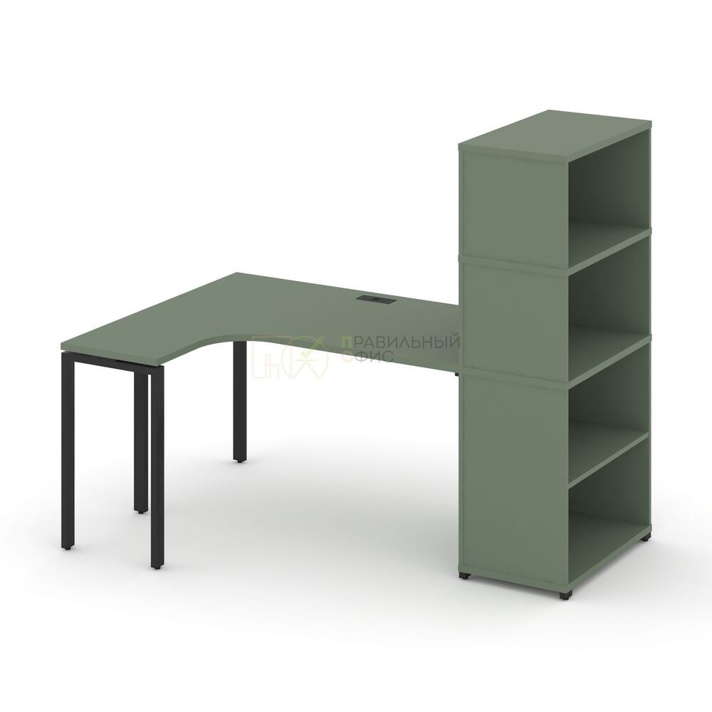 Стол эргономичный с опорным стеллажом с надставкой высокой левый