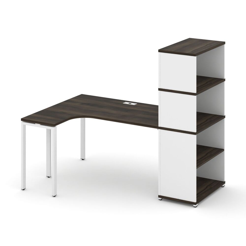 Стол эргономичный с опорным стеллажом с надставкой высокой левый