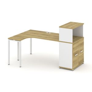 Стол эргономичный с опорным распашным шкафом с надставкой низкой левый