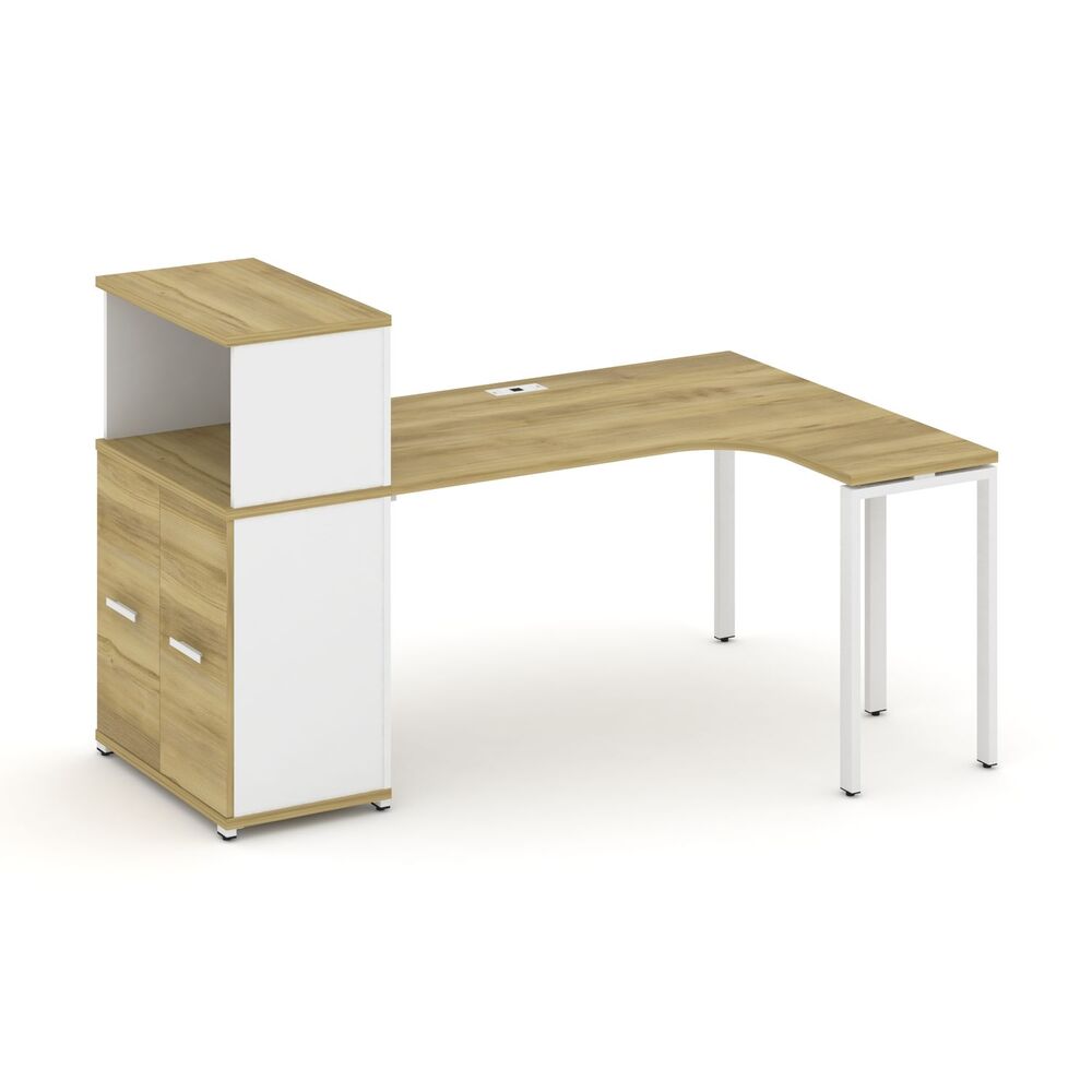 Стол эргономичный с опорным распашным шкафом с надставкой низкой правый