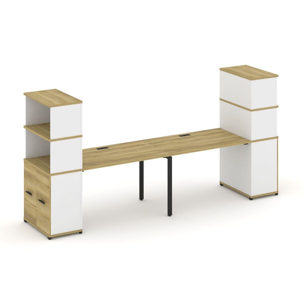 Рабочая станция с опорными распашными шкафами с надставкой высокой