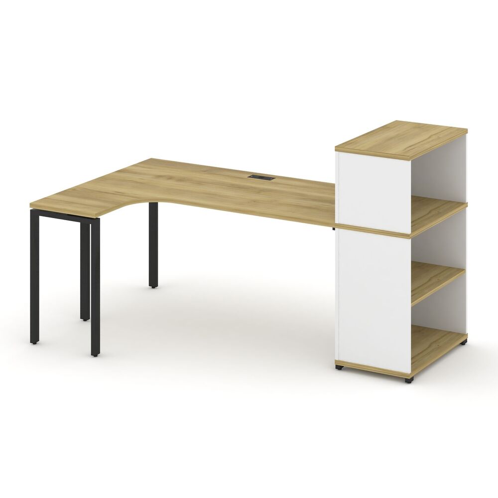 Стол эргономичный с опорным стеллажом с надставкой низкой левый