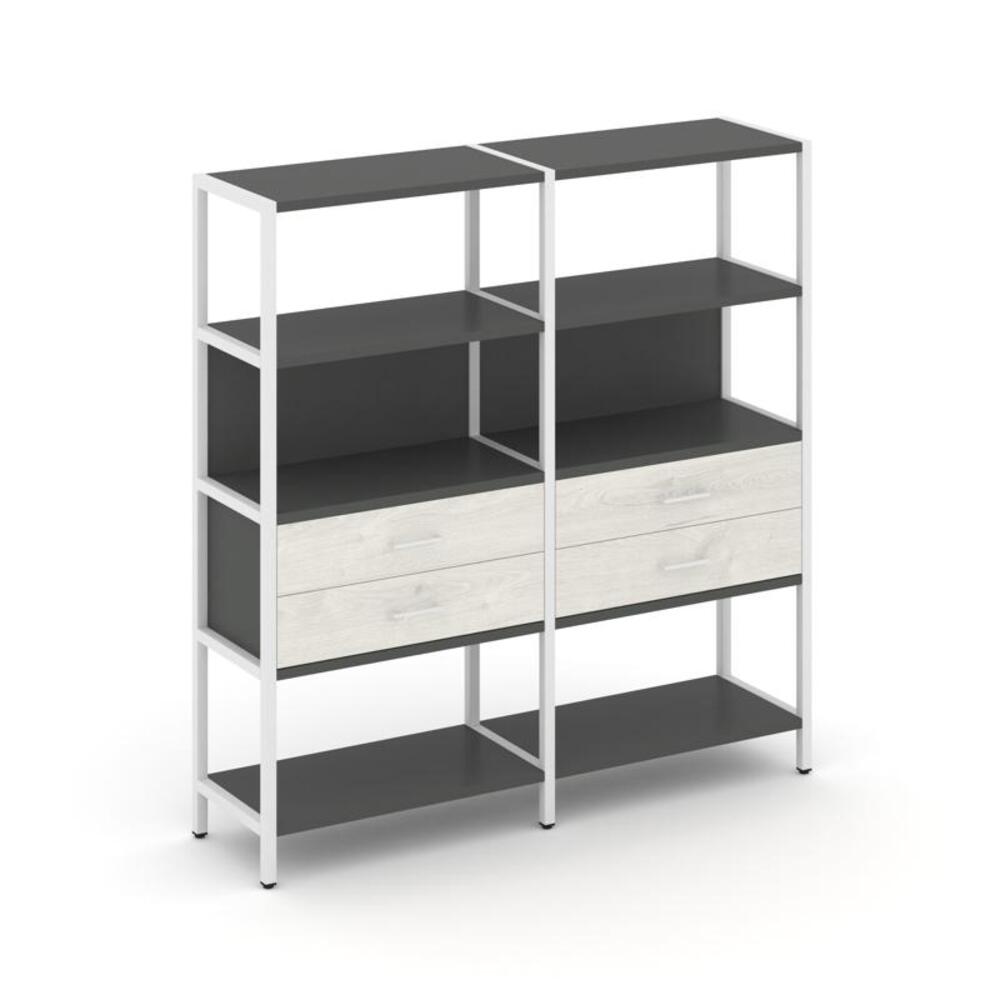 Двухсекционный стеллаж четырехярусный с ящиками