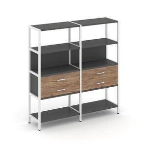 Двухсекционный стеллаж четырехярусный с ящиками