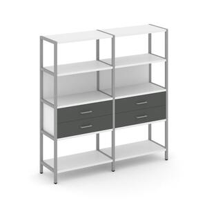 Двухсекционный стеллаж четырехярусный с ящиками