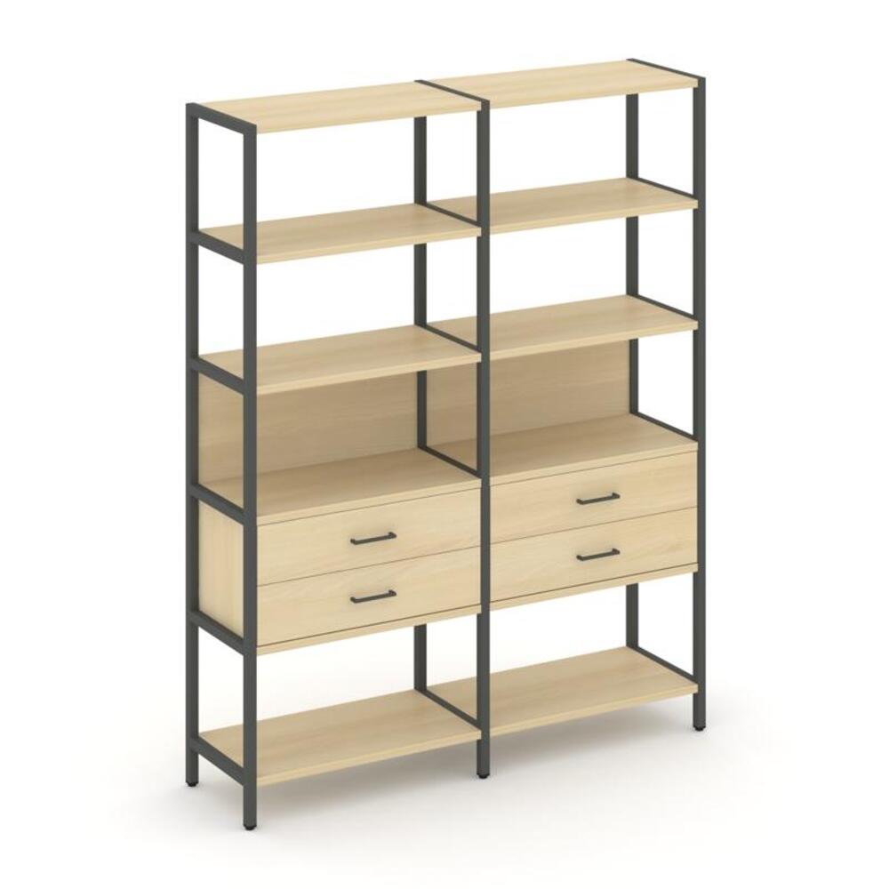 Двухсекционный стеллаж пятиярусный с ящиками