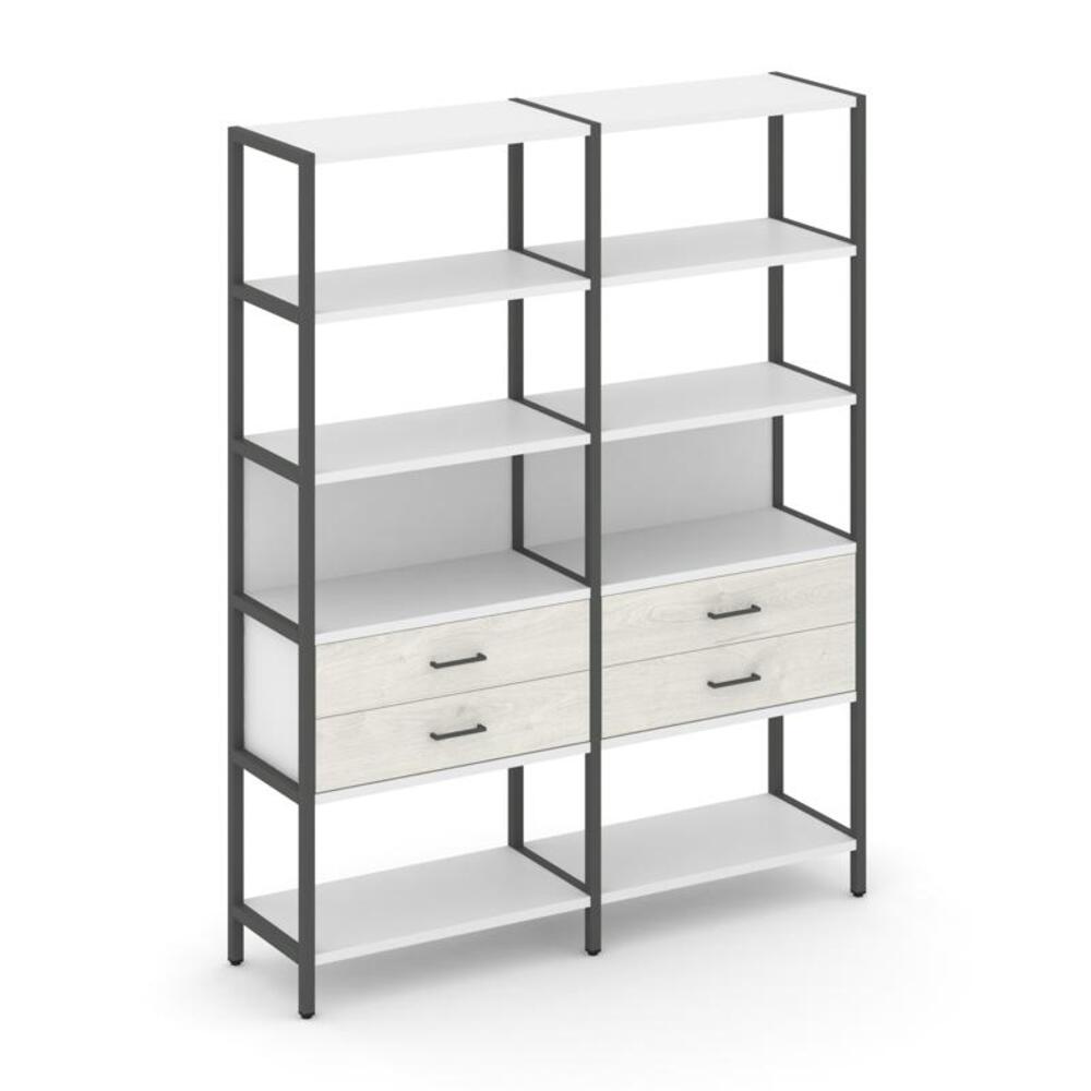 Двухсекционный стеллаж пятиярусный с ящиками