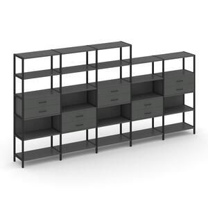 Пятисекционный стеллаж пятиярусный с ящиками