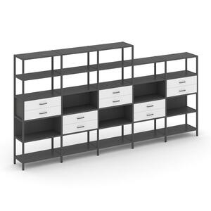 Пятисекционный стеллаж пятиярусный с ящиками