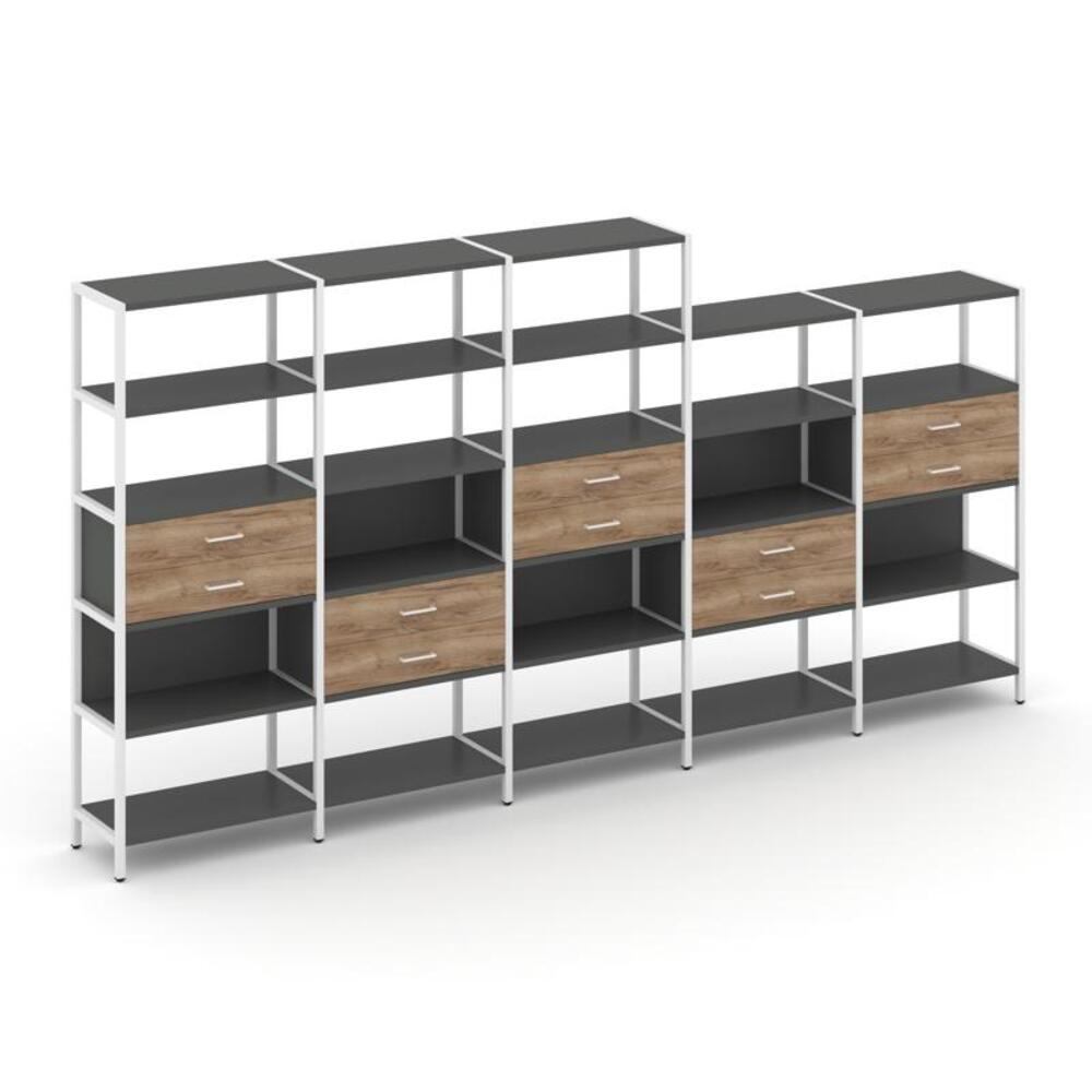 Пятисекционный стеллаж пятиярусный с ящиками