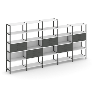 Пятисекционный стеллаж пятиярусный с ящиками