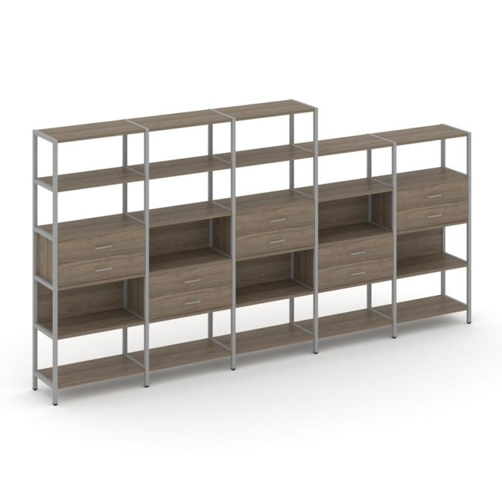 Пятисекционный стеллаж пятиярусный с ящиками