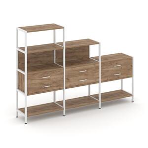 Трехсекционный стеллаж четырех/трех/двухярусный с ящиками