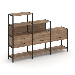 Трехсекционный стеллаж четырех/трех/двухярусный с ящиками