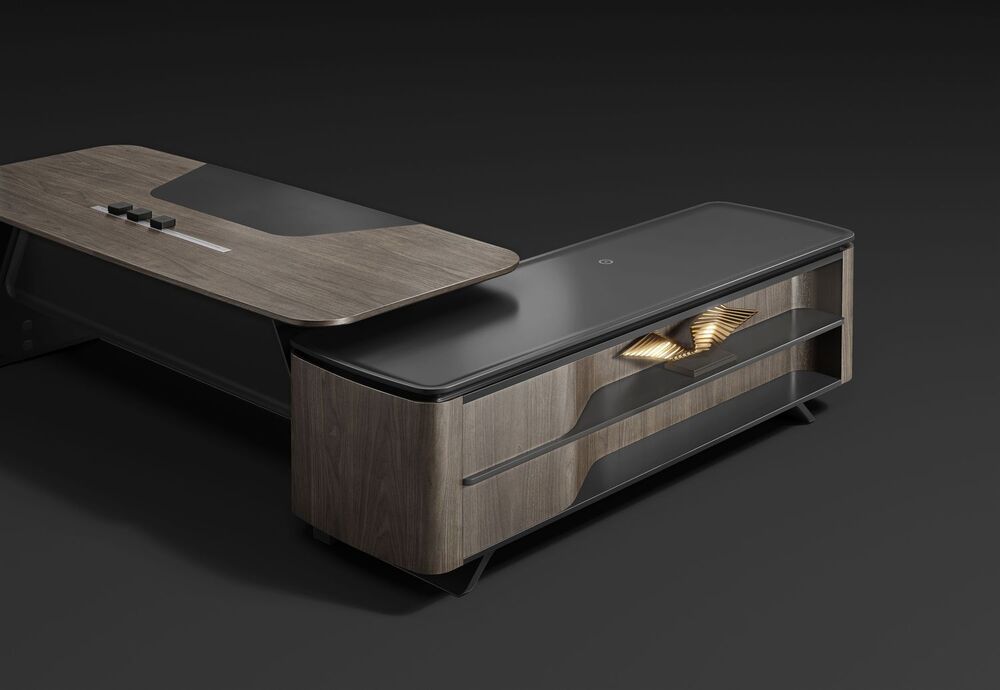 Стол руководителя на опорной сервисной тумбе (левый)